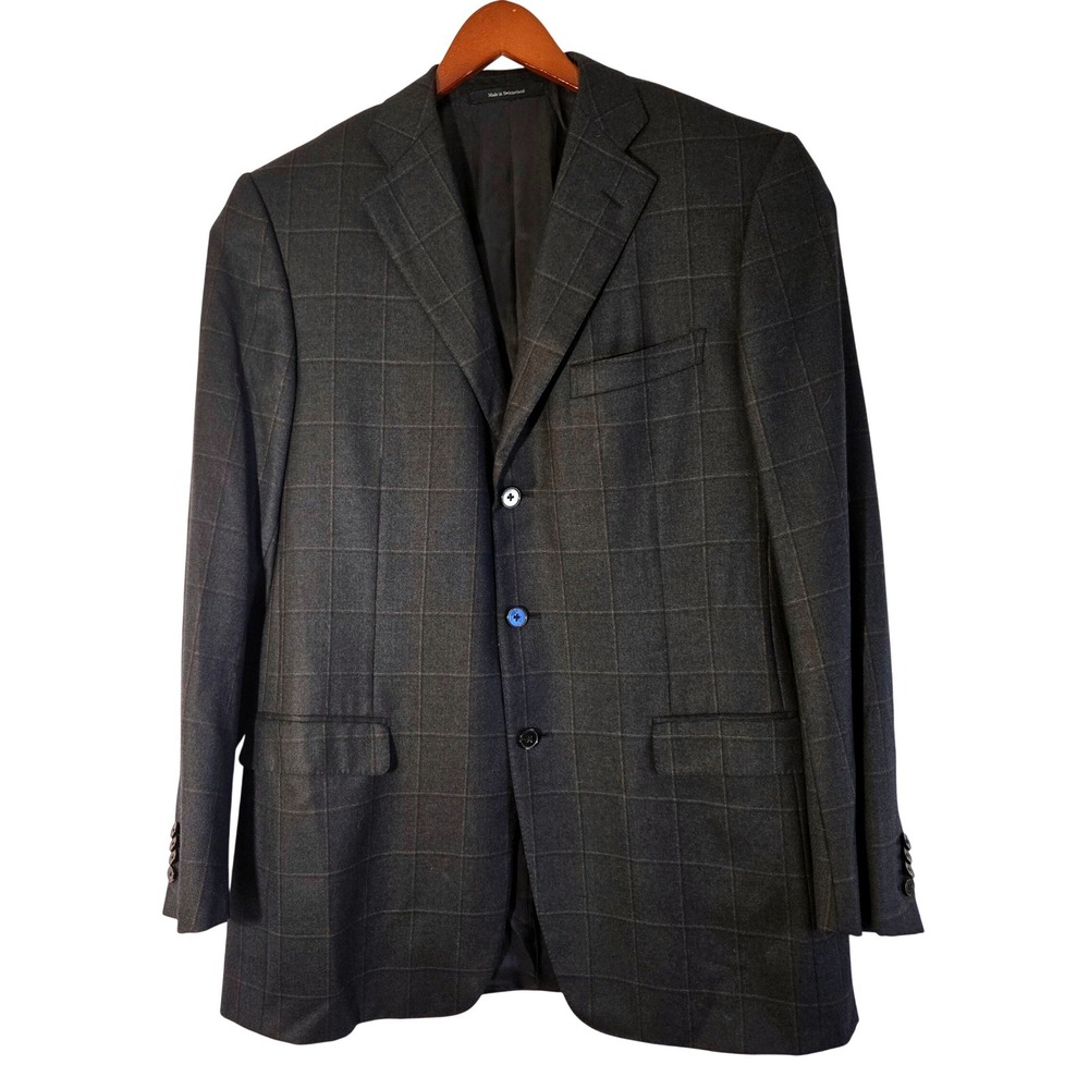 Ermenegildo Zegna Trofeo Wool Windowpane‎ Jacket Blazer  Switzerland 54L *READ*